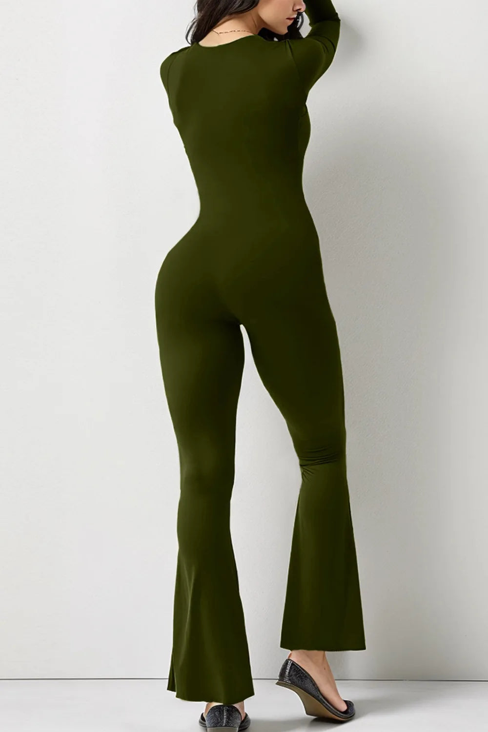 Flared leg slimming jump suit