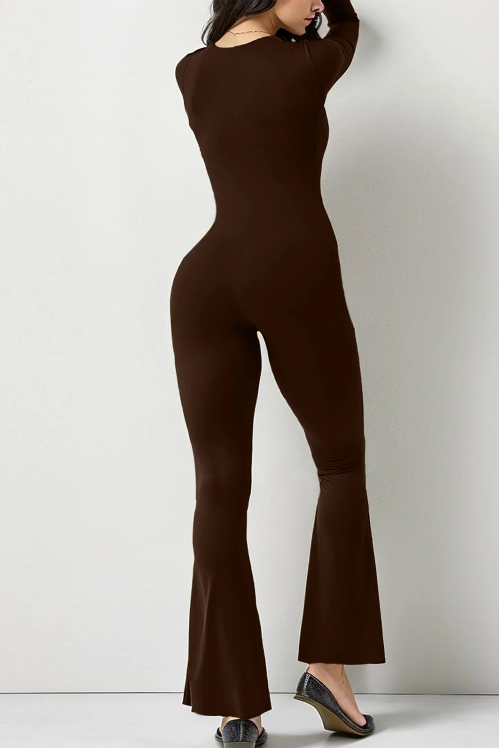 Flared leg slimming jump suit