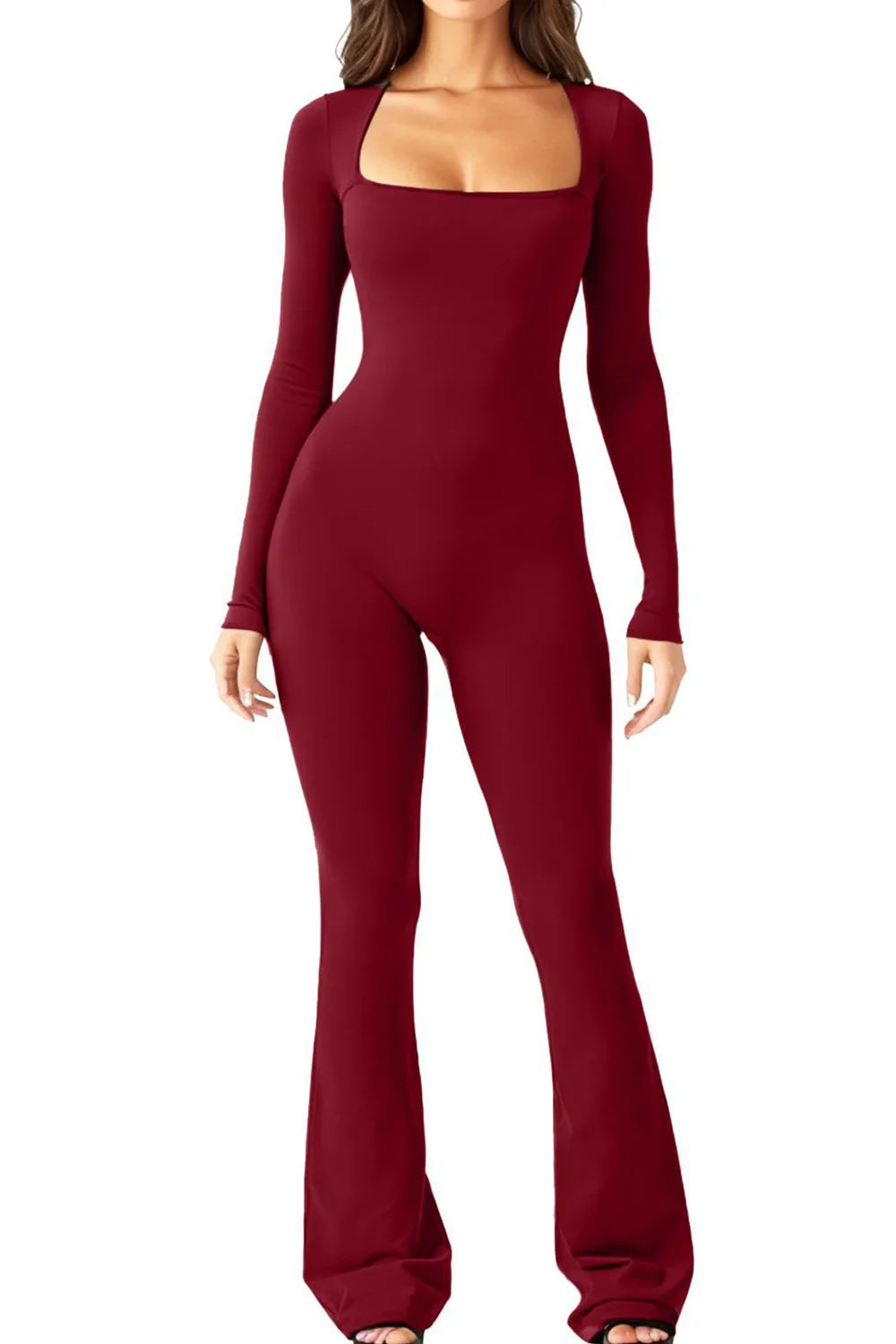 Flared leg slimming jump suit