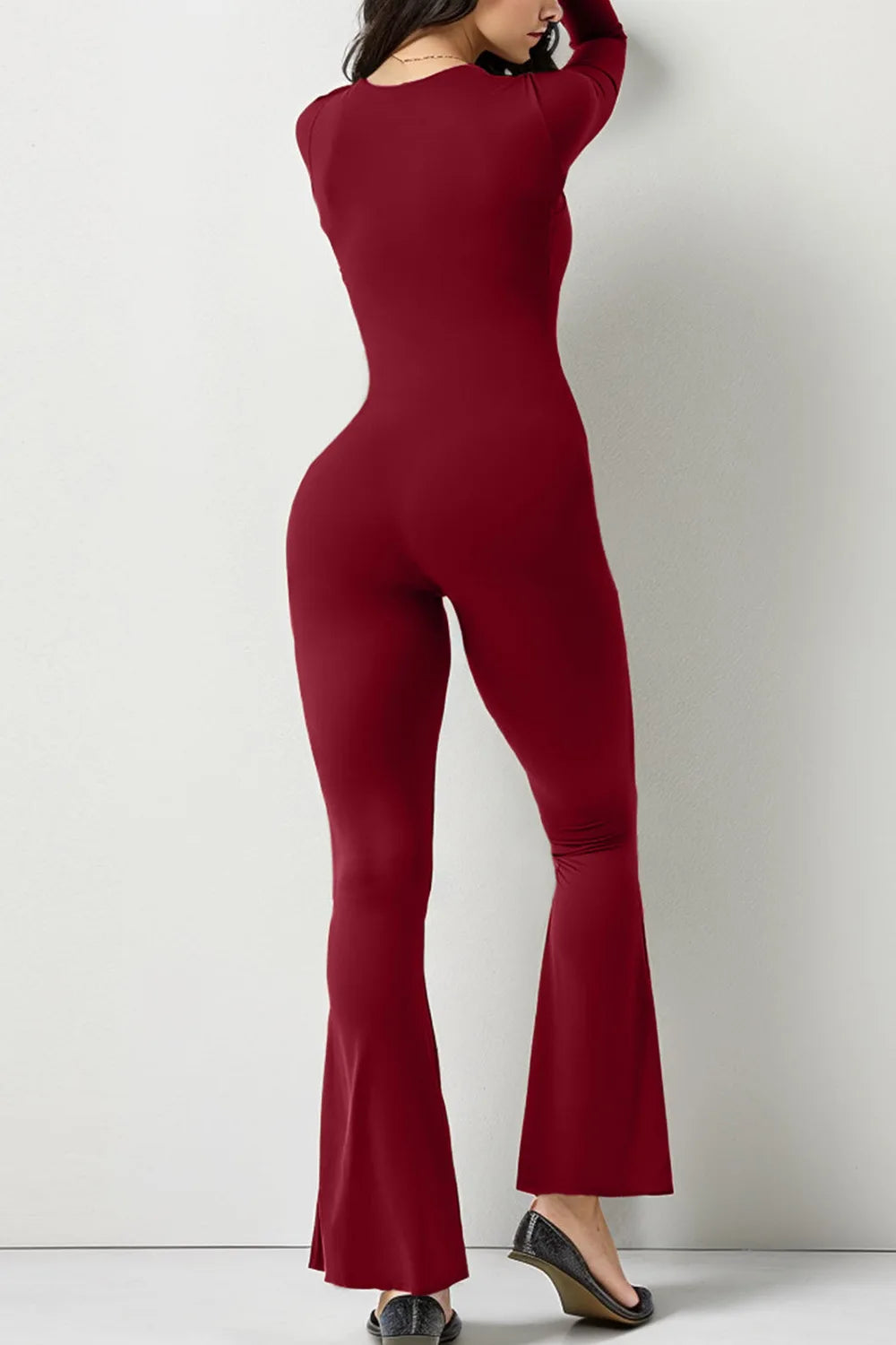 Flared leg slimming jump suit