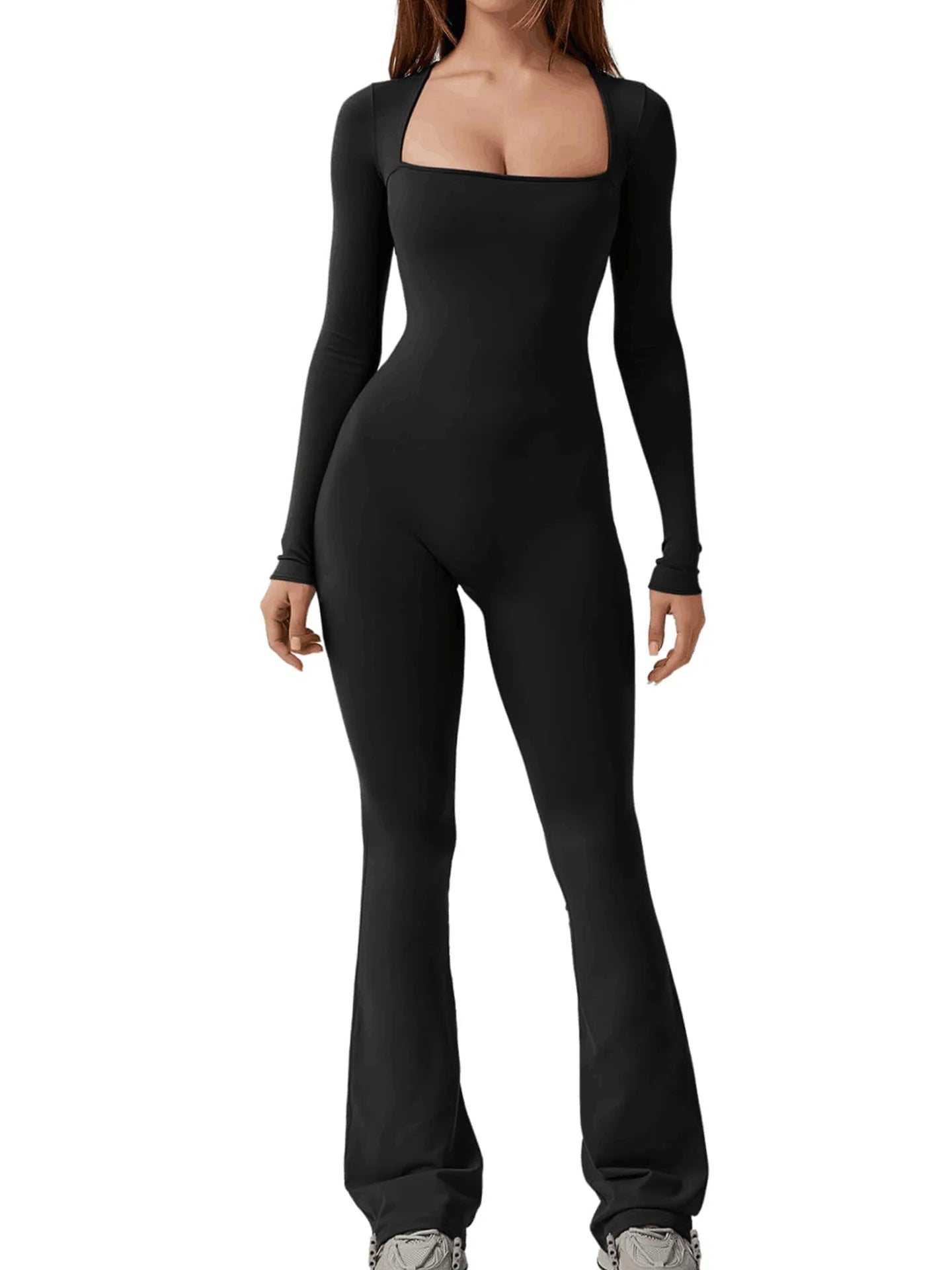 Flared leg slimming jump suit